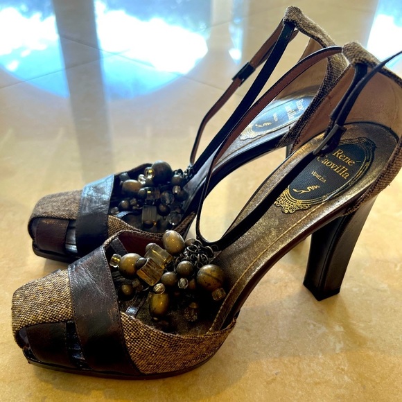 Rene Caovilla-Brown and Tan Heels - Picture 3 of 7